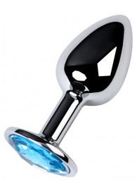Серебристая конусовидная анальная пробка с голубым кристаллом - 7 см. - ToyFa - купить с доставкой в Батайске