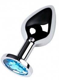 Серебристая конусовидная анальная пробка с голубым кристаллом - 8 см. - ToyFa - купить с доставкой в Батайске