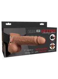 Кофейный перезаряжаемый вибрострапон 7  Hollow Rechargeable Strap-on with Balls - 20,3 см. - Pipedream - купить с доставкой в Батайске