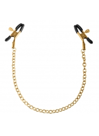Чёрные с золотом зажимы на соски Gold Chain Nipple Clamps - Pipedream - купить с доставкой в Батайске