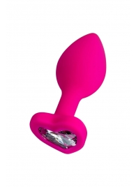 Розовая анальная втулка Diamond Heart с прозрачным кристаллом - 7 см. - ToyFa - купить с доставкой в Батайске