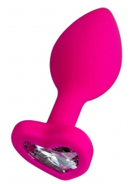 Розовая анальная втулка Diamond Heart с прозрачным кристаллом - 7 см. - ToyFa - купить с доставкой в Батайске