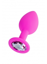 Розовая анальная втулка Brilliant с прозрачным кристаллом - 7 см. - ToyFa - купить с доставкой в Батайске