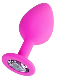 Розовая анальная втулка Brilliant с прозрачным кристаллом - 7 см. - ToyFa - купить с доставкой в Батайске