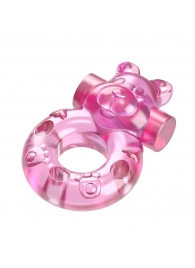 Розовое эрекционное виброкольцо на пенис Pink Bear - Baile - в Батайске купить с доставкой