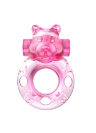 Розовое эрекционное виброкольцо на пенис Pink Bear - Baile - в Батайске купить с доставкой