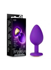 Фиолетовая анальная пробка Bling Plug Medium с золотистым стразом - 8,3 см. - Blush Novelties - купить с доставкой в Батайске