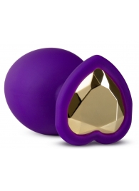 Фиолетовая анальная пробка Bling Plug Large с золотистым стразом - 9,5 см. - Blush Novelties - купить с доставкой в Батайске