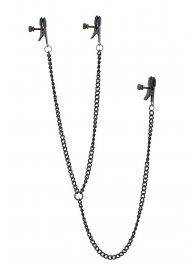Черные зажимы на соски и клитор на цепочке DELUXE NIPPLE   CLIT CLAMPS - Dream Toys - купить с доставкой в Батайске
