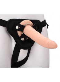 Телесный страпон на черных трусиках STRAP ON REAL DILDO - 20 см. - Dream Toys - купить с доставкой в Батайске