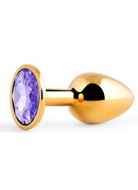 Золотистая анальная пробка с фиолетовым стразом - 7,2 см. - Anal Jewelry Plug - купить с доставкой в Батайске