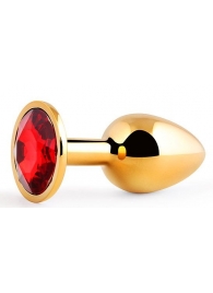 Золотистая анальная пробка с красным стразом - 7,2 см. - Anal Jewelry Plug - купить с доставкой в Батайске