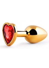 Золотистая анальная пробка с красным стразом-сердечком - 7 см. - Anal Jewelry Plug - купить с доставкой в Батайске