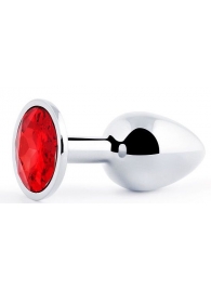 Серебристая анальная пробка с красным стразом - 7,2 см. - Anal Jewelry Plug - купить с доставкой в Батайске