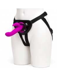 Лиловый страпон Rechargeable Vibrating Strap-On Harness Set - 17,6 см. - Happy Rabbit - купить с доставкой в Батайске