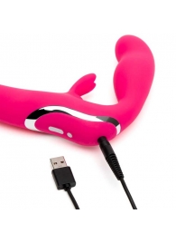 Ярко-розовый безремневой страпон Rechargeable Vibrating Strapless Strap-On - Happy Rabbit - купить с доставкой в Батайске