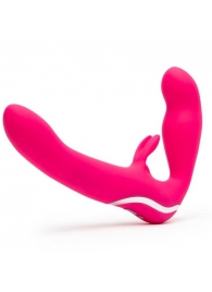 Ярко-розовый безремневой страпон Rechargeable Vibrating Strapless Strap-On - Happy Rabbit - купить с доставкой в Батайске