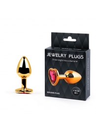 Золотистая анальная пробка с малиновым кристаллом-сердечком - 7 см. - Anal Jewelry Plug - купить с доставкой в Батайске