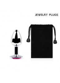 Серебристая анальная пробка с малиновым кристаллом - 7,2 см. - Anal Jewelry Plug - купить с доставкой в Батайске