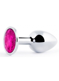 Серебристая анальная пробка с малиновым кристаллом - 7,2 см. - Anal Jewelry Plug - купить с доставкой в Батайске