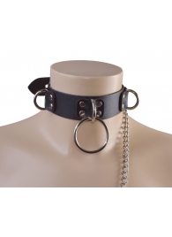 Черный кожаный ошейник Big Ring - Sitabella - купить с доставкой в Батайске