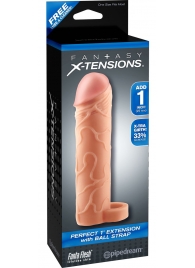 Телесная насадка с кольцом Perfect 1 Extension with Ball Strap - 17 см. - Pipedream - в Батайске купить с доставкой
