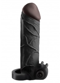 Чёрная вибронасадка с кольцом Vibrating Real Feel 2 Extension - 16 см. - Pipedream - в Батайске купить с доставкой