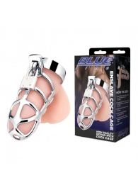 Серебристая металлическая клетка для члена с замком Enslave Cock Cage - BlueLine - купить с доставкой в Батайске