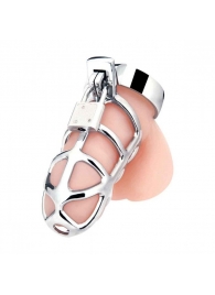 Серебристая металлическая клетка для члена с замком Enslave Cock Cage - BlueLine - купить с доставкой в Батайске