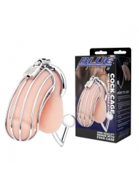 Серебристая металлическая клетка с анальным стимулятором Cock Cage - BlueLine - купить с доставкой в Батайске