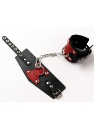 Черные кожаные оковы с красными вставками - Crazy Handmade - купить с доставкой в Батайске