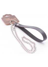 Серебристый металлический поводок с кожаной черной ручкой - 80 см. - Crazy Handmade - купить с доставкой в Батайске