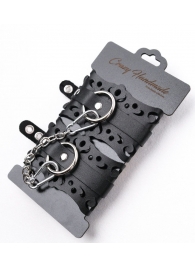 Ажурные наручники из черной кожи - Crazy Handmade - купить с доставкой в Батайске