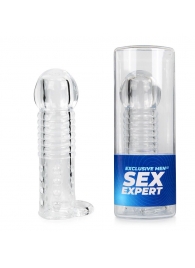 Прозрачная рельефная насадка-реалистик с петлей для мошонки - 13,5 см. - Sex Expert - в Батайске купить с доставкой