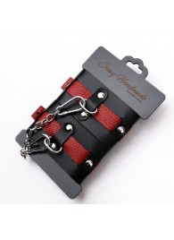 Черно-красные кожаные наручники на металлической сцепке - Crazy Handmade - купить с доставкой в Батайске