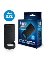 Черная открытая насадка на пенис с кольцом для мошонки XXL-size - 9,4 см. - Sex Expert - в Батайске купить с доставкой