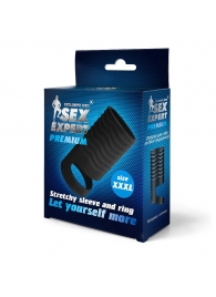Черная открытая насадка на пенис с кольцом для мошонки XXXL-size - 9,9 см. - Sex Expert - в Батайске купить с доставкой