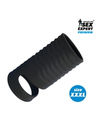 Черная открытая насадка на пенис с кольцом для мошонки XXXL-size - 9,9 см. - Sex Expert - в Батайске купить с доставкой