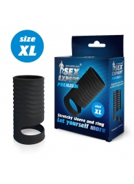 Черная открытая насадка на пенис с кольцом для мошонки XL-size - 8,9 см. - Sex Expert - в Батайске купить с доставкой
