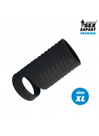 Черная открытая насадка на пенис с кольцом для мошонки XL-size - 8,9 см. - Sex Expert - в Батайске купить с доставкой