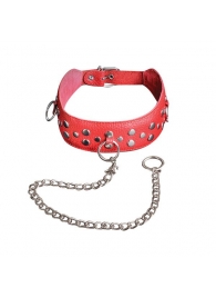 Красный кожаный ошейник с карабином и поводком - Sitabella - купить с доставкой в Батайске