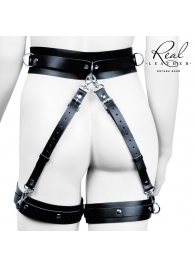 Черный кожаный пояс с гартерами - S-M - Notabu - купить с доставкой в Батайске