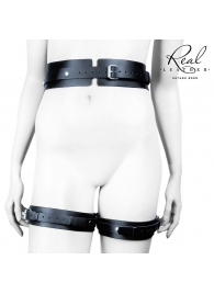 Черный кожаный пояс с гартерами - L-XL - Notabu - купить с доставкой в Батайске