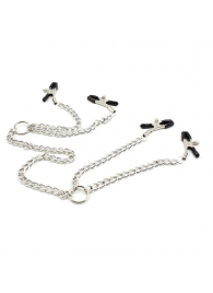 Серебристые зажимы для сосков и половых губ на тонкой цепочке - Notabu - купить с доставкой в Батайске