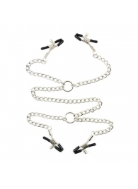 Серебристые зажимы для сосков и половых губ на тонкой цепочке - Notabu - купить с доставкой в Батайске