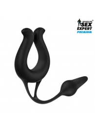 Черная вибронасадка Sex Expert с анальной втулкой - Sex Expert - в Батайске купить с доставкой