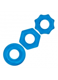 Комплект из трех голубых колец для эрекции 3-Pack Nuts   Bolts Stretch Cock Ring Set - BlueLine - в Батайске купить с доставкой