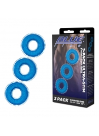 Комплект из трех голубых колец для эрекции 3-Pack Ultra-Stim Stretch Cock Rings - BlueLine - в Батайске купить с доставкой
