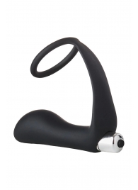 Черное эрекционное кольцо с вибропробкой Vibrating Anal Plug With Cockring - Dream Toys - в Батайске купить с доставкой