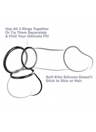 Набор из трех черных эрекционных колец Silicone 3-Ring Stamina Set - Pipedream - в Батайске купить с доставкой